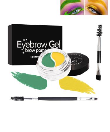2 Colors Eyebrow Pomade Set-2 in 1 Yellow Green Waterproof Eyebrow Cream Gel & Eye liner for Eye Makeup Filling & Shaping Tinted Brow Filler with Brow Brush Tool Brow Color for Cosplay Stage Use-#09 09# Yellow & Green
