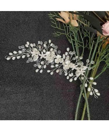 Clataly Wedding Bride Headband Flower Hair Vine Silver Leaf Bridal Hair Piece Pearls Hair Accessories for Women Girls - Buy Online on GoSupps.com