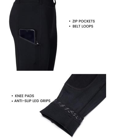 Willit Women's Riding Tights Knee-Patch Breeches - Black Small | Equestrian Schooling Pants with Zipper Pockets - Buy Online on GoSupps.com
