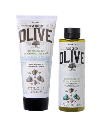 KORRES Olive Sea Salt Body Care Value Set - Vegan Gift for Men & Women | Shower Gel & Body Milk with Extra Virgin Olive Oil - 450 ml - Buy Online on GoSupps.com
