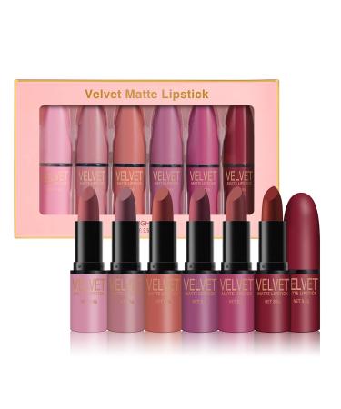 6 Colors Matte Lipstick Set Petansy Long Lasting Waterproof Velvet Lipstick Kit Velvet Smooth Lipstick Gift Set with Gift Box