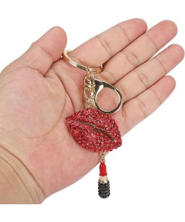 2Pcs Sparkling Lips & Lipstick Keychain Set - Red Bling Charm for Keys, Purse, Bags - Buy Online on GoSupps.com
