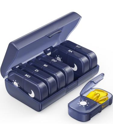 Auvon tablet box 7 days in the evening pills 7 days 2 compartments handy and moisture-resistant medication box for your hand or pocket to keep medication (dark blue) D dark blue