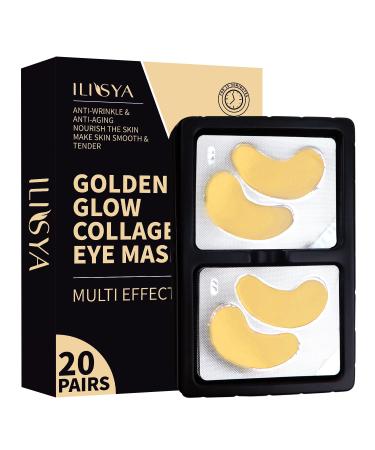 Golden Collagen Under Eye Patches Multi Effect Anti-Wrinkle Eye Mask Anti-Aging Eye Patch for Fine Lines Nourishing Smooth Eye Gel Pads-20 pairs Golden Patches