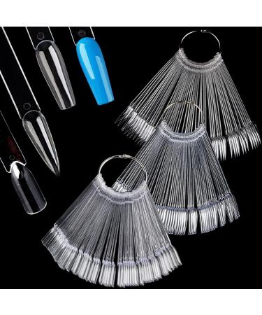 Nail Color Swatch Sticks with Ring 150pcs Ballerina Square Stiletto Clear Nail Tips Nail Polish Display Sample Sticks Practice Nail Tips Nail Salon Supplies