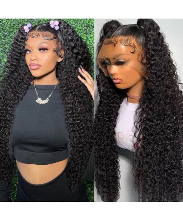 Zhengshuo 28 inch Deep Wave HD Lace Frontal Wigs Human Hair 13x4 Brazilian Deep Curly Lace Front Wigs for Black Women Pre Plucked With Baby Hair Natural Color 150% density (28 inch) 28 Inch deep wave wig