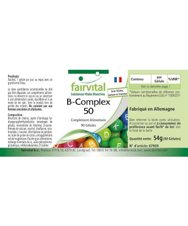 Fairvital | Vitamin B Complex - box of 3 months - with Vitamin B1 B2 B3 B6 B12 folic acid choline inositol and Biotin - VEGAN - Highly dosed - 90 capsules - Buy Online on GoSupps.com