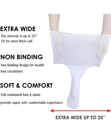 Extra Wide Lymphedema & Swollen Feet Socks - 2 Pairs (White) - Bariatric, Medical, Diabetic, Non-Binding Socks for Neuropathy Swelling - Men & Women - Buy Online on GoSupps.com