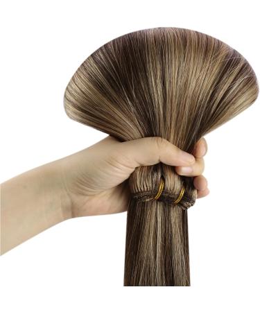 Ugeat 55 cm Double Weft Hair Extensions Human Hair with 100cm Sew in Hair Extensions Weft Human Hair Extensions Dark Brown Highlight with Caramel Blonde #P4/27 Sew in Hair 105g 22in 3.Weft#P4/27 - Buy Online on GoSupps.com