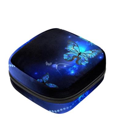 Blue bright butterflies morpho patterns storage bags for women menstrual pads portable menstrual cup bag with zipper for teenagers girls women women