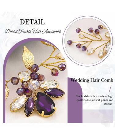 Edary Bride Wedding Hair Vine Purple Rhinestone Bridal Hair Piece Crystal Hair Accessories Wedding Leaf Headband for Women and Girls - Buy Online on GoSupps.com