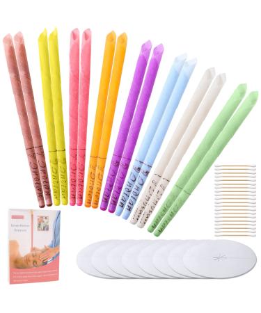 16 Pcs Ear Candles All Natural Ear Candles Beeswax Candling Cones (Drip Protectors Disks +Wooden Cotton Swab) Ear Wax Remover Candle Kit with Natural Organic Beeswax for Blocked Ears