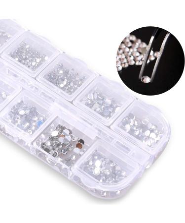 1500PCS Nail Gems Flat Back Rhinestones Set | JUYOO 12 Styles Round Diamonds | AB Shiny Crystals for Nails, Face, Teeth | DIY Crafts - Clear - Buy Online on GoSupps.com