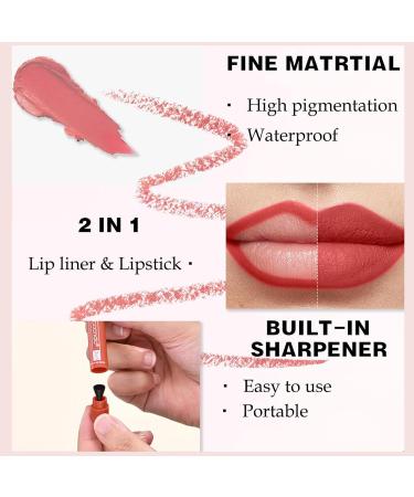 Lip Liner Creamy Nude Lip Liner and Lipstick Set Super Pigmented 2-In-1 Matte Lip Liners Lip Crayon Pen Built-in Sharpener Waterproof Non-fading Long Lasting Lip Stick & Lipliner Pencil for Women - Buy Online on GoSupps.com