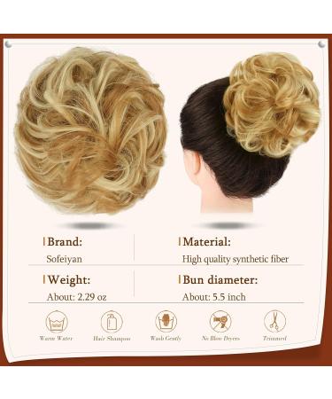 Sofeiyan Claw Clip Messy Bun Hairpiece | Wavy Curly Chignon Ponytail Extension | Synthetic Updo Scrunchie for Women | Lightest Brown/Bleach Blonde & Ash Brown - Buy Online on GoSupps.com