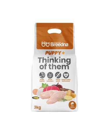 BREEDNA - Puppy+ 3kg | Puppy Food with Chicken, Turkey and Egg | Kibble with Probiotics | Ideal for Puppies from 1 Month and Lactation Mothers