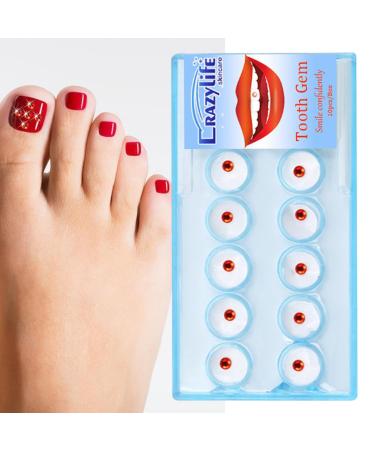 Tacery red dentel stones |10 pieces of crystal tooth jewelry removable tooth ornaments with storage box removable tooth ornaments with boxing nail nuts for craft requirements