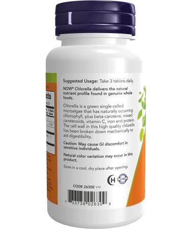NOW Chlorella 1000 mg Tablets with Chlorophyll, Beta-Carotene, Vitamin C, Iron, and Protein - Buy Online on GoSupps.com