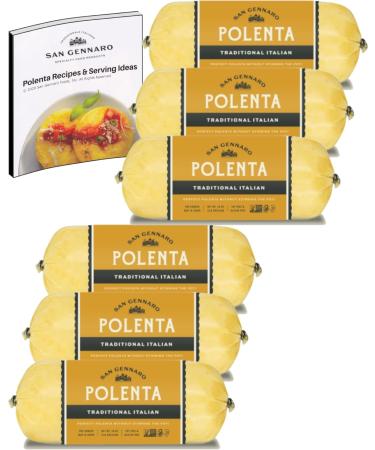 San Gennaro, Polenta Traditional Italian, Gluten-Free, Fat-Free, Cholesterol-Free, GMO-Free, Vegan, Kosher, Pre-Cooked, 18 oz (Pack of 6), Plus San Gennaro Polenta Recipes Booklet Bundle