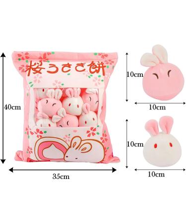 Cute Snack Pillow Bunny Plush Toy - Kawaii Rabbit Pudding Pillow with Removable Bunny Dolls - Creative Gift for Kids - 8 Sakura Bunnies - Buy Online on GoSupps.com