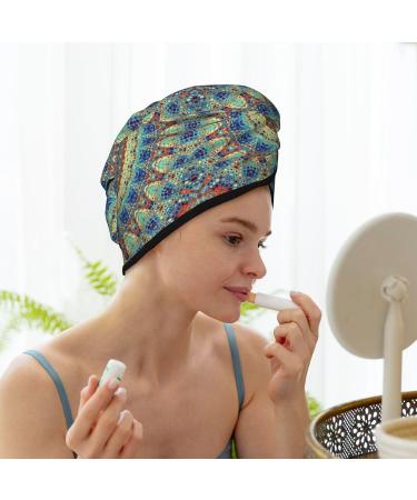 Quick-Dry Hair Towel Wrap with Button - Round Mandala Design for Effortless Hair Drying - Buy Online on GoSupps.com