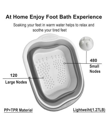 Collapsible Foot Soak Tub with Handle - 15L Foldable Foot Bath Basin with Massage Acupoint - Gray Plastic Foot Bucket for Comfortable Soaking - International Shipping Available - Buy Online on GoSupps.com