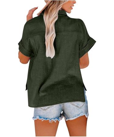 2022 Women's Summer Linen Button Down Shirt - Casual Collared Tee in Army Green - Buy Online on GoSupps.com