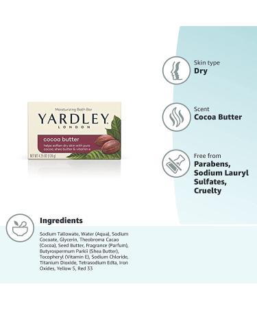 Yardley London Cocoa Butter Bath Soap Bar 4.0 oz - Moisturizing Formula with Pure Cocoa Shea Butter and Vitamin E - Buy Online on GoSupps.com