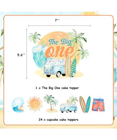 Fangleland 25 Pieces Surf Cake Topper Cupcake Picks Set - The Big One 1st Birthday Decorations Double-Sided Printed Surfing Cake Decor Bday Party Supplies for 1 Year Old - Buy Online on GoSupps.com