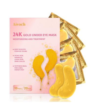 10Pairs 20Pcs 24K Gold Under Eye Patches Collagen Eye Masks for Dark Circles and Puffiness Reduce Wrinkles and Puffy Eyes Refresh Your Skin Women Skincare Eye Treatment Products