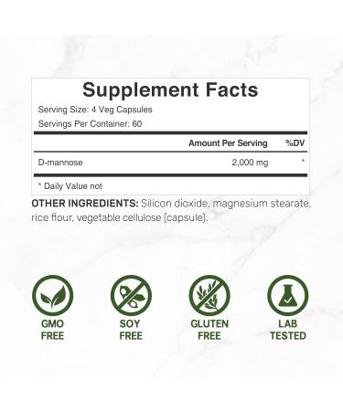 DEAL D Mannose Veggie Capsules 2000mg - Fast Acting UTI Support - 240 Pills - Vegan Non-GMO - International Shipping Available - Buy Online on GoSupps.com