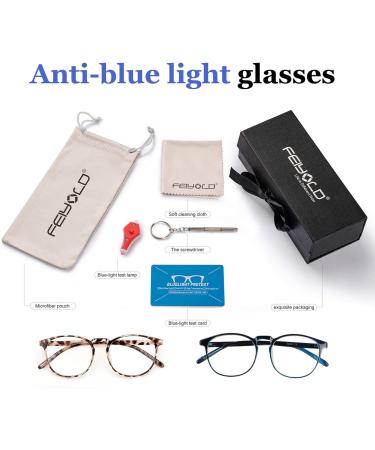 FEIYOLD Blue Light Blocking Glasses 2Pack - Retro Round Anti Eyestrain Computer Gaming Glasses for Women/Men (Leopard+Blue) - Buy Online on GoSupps.com