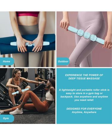 Massage Roller Stick & 3 Massage Balls - 360 Fascia Muscle Roller for Athletes | Handheld Stretching Tool for Legs Back & Shoulders (Blue) - Buy Online on GoSupps.com