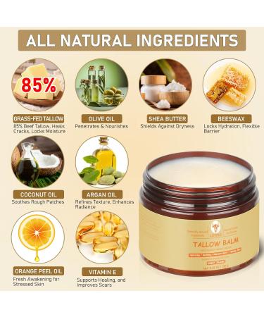 Beef Tallow for Face (5.29 Oz) | 100% Grass-Fed Beef Tallow Balm for Dry & Sensitive Skin - Organic Beef Tallow for Skin - Tallow Face Moisturizer - Deep Hydration & Soothing Relief (Sweet Orange) Sweet Orange 5.29 Ounce (P  - Buy Online on GoSupps.com