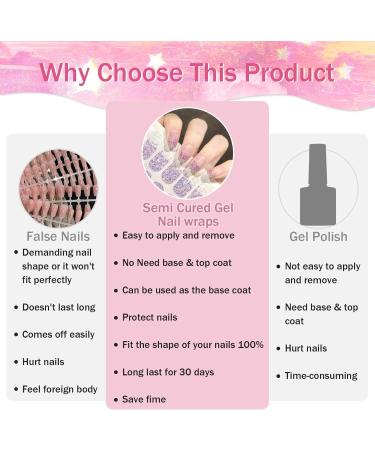 Semi Cured Gel Nail Strips 22 Stickers Semi Cured Gel Nail Wraps Purple Glitter Gel Nail Stickers Nail Strips Easy Apply & Remove for Salon-Quality Manicure UV/LED Lamp Required - Buy Online on GoSupps.com