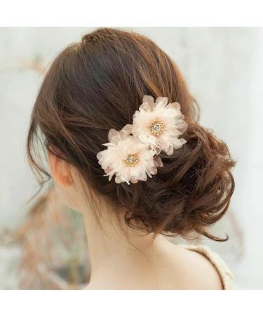 BETITETO Bridal Flower Hair Pins 5 Piece Set | U-Shaped Rhinestone Floral Hair Comb | Wedding Party Accessories (Pink) - Buy Online on GoSupps.com