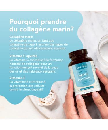 Marine Collagen 1400mg | with Hyaluronic Acid Vitamin C E Zinc Copper & Biotin (B7) | 120 Tablets | Hydrolyzed Collagen (Type 1) for Joints Skin Hair & Nails | Alpha Foods - Buy Online on GoSupps.com