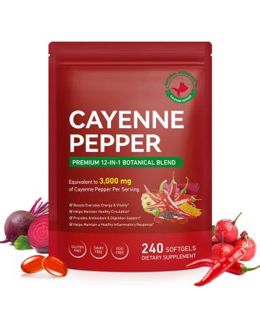 Cayenne Pepper Softgels Supplements Metabolism Heart & Circulation Support with Turmeric Hawthorn Beetroot & Grape Seed High-Absorption 80 Day Supply
