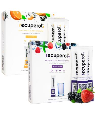 Recuperol Rehydration & Recovery Electrolytes Powder 80 Sachets Replace Electrolytes & fluids Zinc Vitamin C B12 D3 Potassium Orange & Mixed Berry Variety Bundle