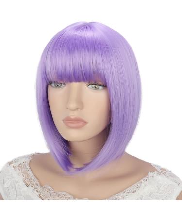 Bob Short Purple Wig with Bangs for Women - Lavender Silky Straight Costume Cosplay Party Daily Use 12 - Heat Resistant Synthetic Hair (Light Purple) - Buy Online on GoSupps.com