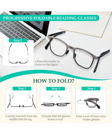 Folding Photochromic Progressive Reading Glasses for Men - Blue Light Blocking & Compact Design with Soft Case | 2.0x Magnification - Buy Online on GoSupps.com