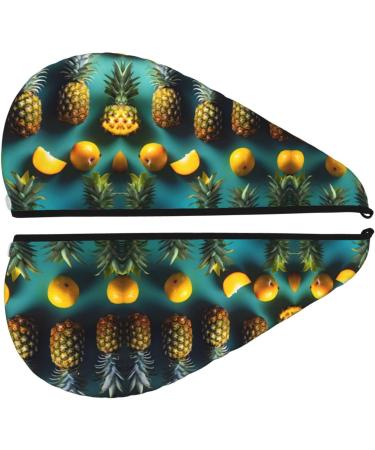 Tropical Fruit Pineapple Coral Velvet Dry Hair Cap | Ideal for Home Travel Pool Parties & More - Buy Online on GoSupps.com