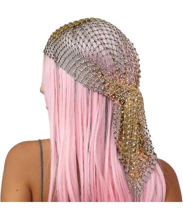 Rhinestone Mesh Headband Glitter Elastic Headscarf Crystal Wide Head Covering Fishnet Costume Party Head Wrap Women and Girls Gold - Buy Online on GoSupps.com