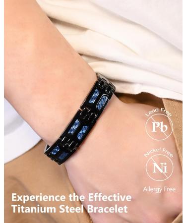 Jeracol Titanium Steel Magnetic Bracelet for Men - Blue Carbon Fiber 4 Element - Adjustable with Tool & Gift Box - Buy Online on GoSupps.com