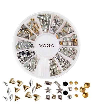 VAGA Professional 3D Nail Art Decorations - Gold and Silver Metal Studs in 12 Shapes - Buy Online on GoSupps.com