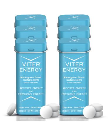 Viter Energy Wintergreen Caffeinated Mints - 40mg Caffeine & B-Vitamins Per Powerful Sugar Free Mint. Boost Energy, Focus & Fresh Breath. 2 Pieces Replace 1 Coffee, Energy Drink, Caffeine Candy & Gum(6 X 20 Piece Containers) Wintergreen 20 Count (Pack of 