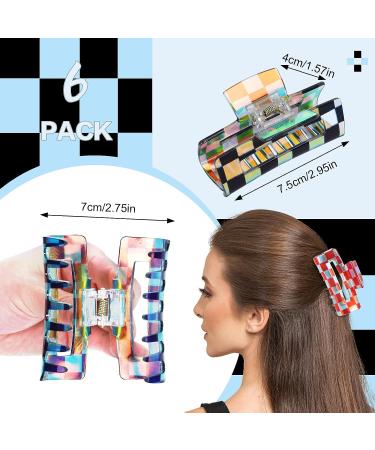 Whaline 6Pcs Colorful Checkered Hair Claw Clips - Y2K Rectangle Plaids Hair Jaw Clamp for Women and Girls - Non-Slip PVC Styling Accessories - Buy Online on GoSupps.com