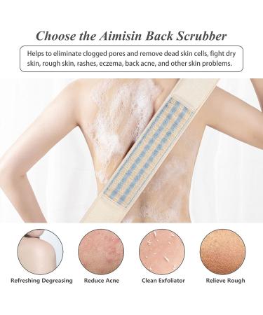 Aimisin Double Sided Linen Back Scrubber for Shower - Exfoliating Long Back Strap for Deep Cleanse and Body Massage - Buy Online on GoSupps.com