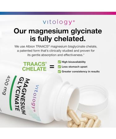 Vitology Magnesium Glycinate 400mg | TRAACS Chelated Form for Calm, Sleep, Muscle & Nerve Support | Gentle on Stomach | 120 Veggie Capsules - Buy Online on GoSupps.com
