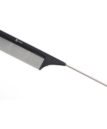 Kobe Professional Carbon Fibre Metal Tail Comb - Fine Teeth, Lightweight, Shatter-Proof, Anti-Static, 230mm Long - Ideal for Backcombing, Weaving, Tinting, Perming & Styling - Buy Online on GoSupps.com